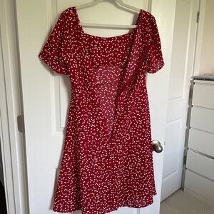 Heart print mini red dress